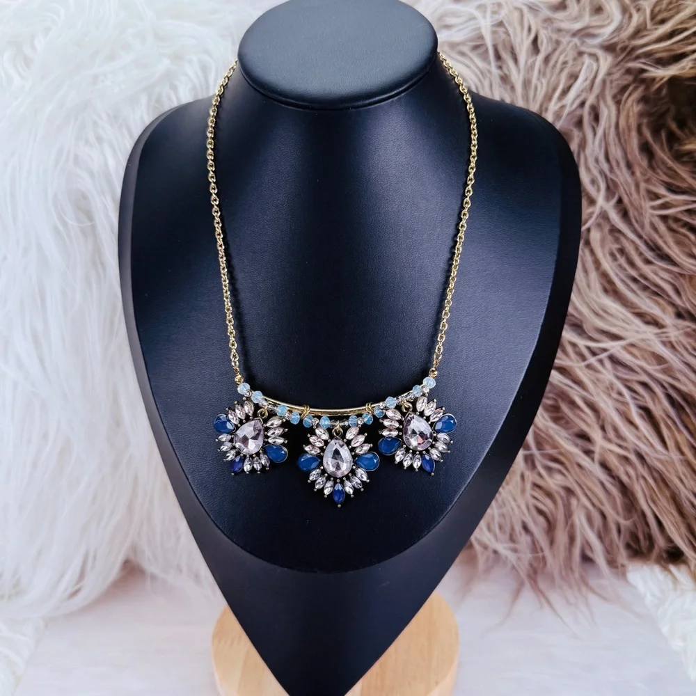 Vintage aged goldtone bling statement necklace